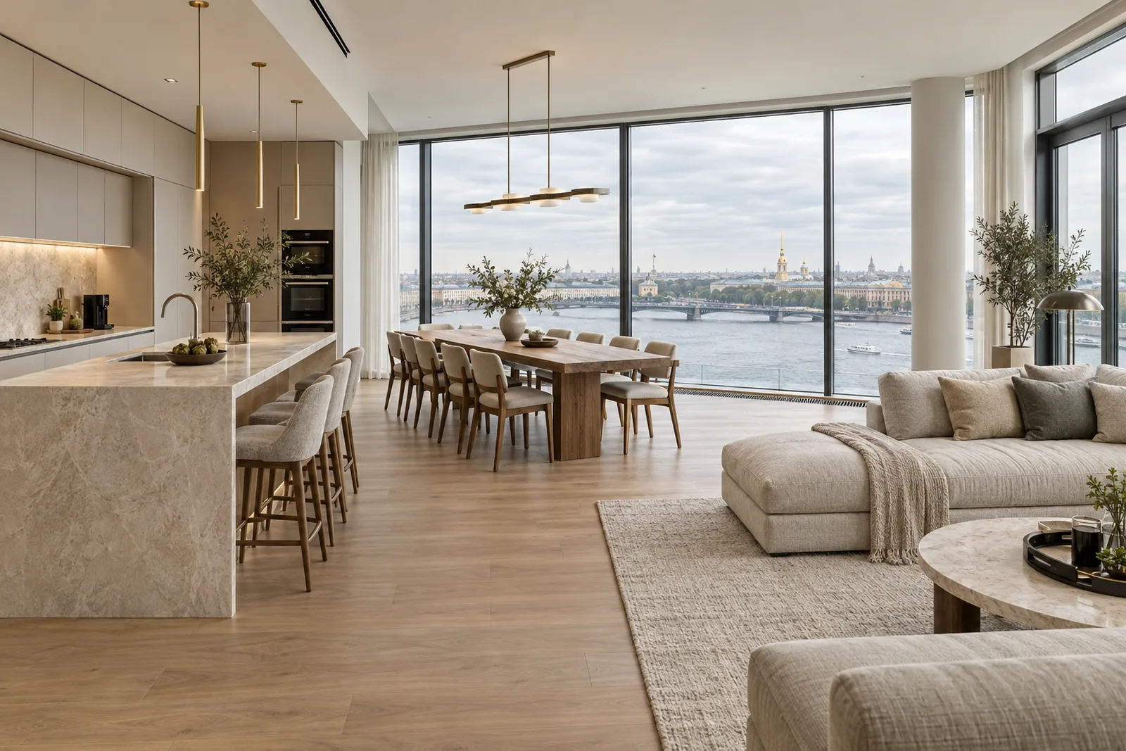 4-комнатная 120 м² — «Петровский»: кухня-гостиная